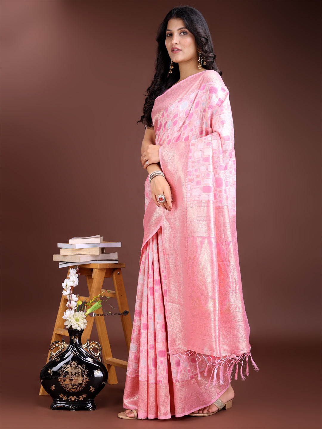 Shree Shyam Fashion Pink Linen Cotton Saree - Elegant Simplicity for Everyday Grace | Grocsy