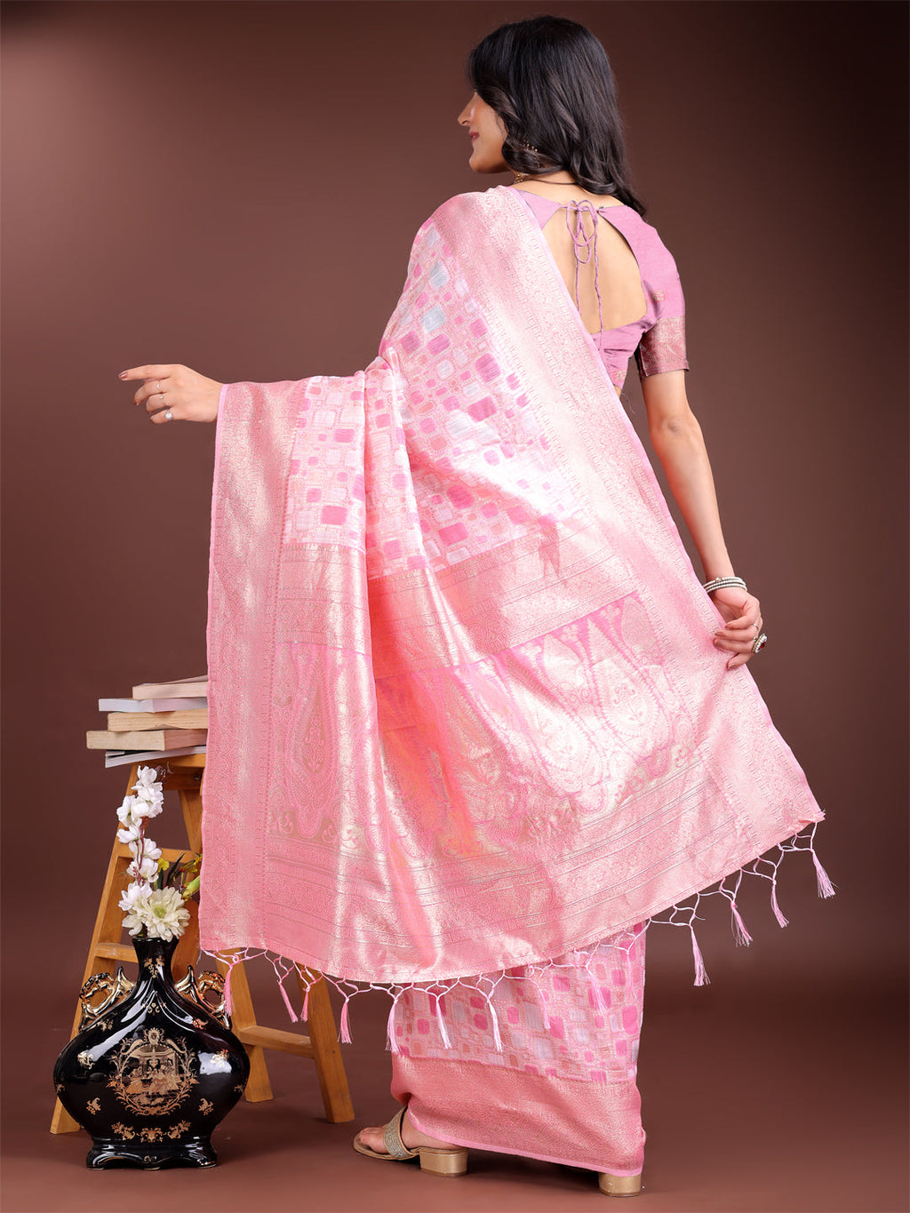 Shree Shyam Fashion Pink Linen Cotton Saree - Elegant Simplicity for Everyday Grace | Grocsy