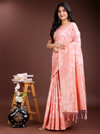 Shree Shyam Fashion Peach Linen Cotton Saree - Elegant Simplicity for Everyday Grace | Grocsy