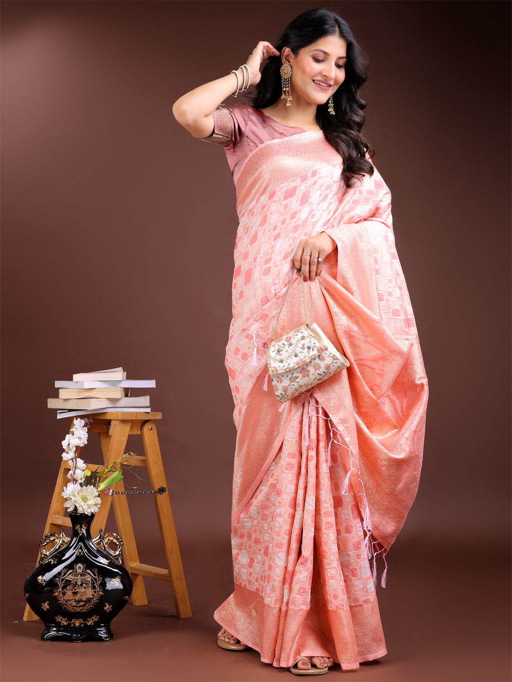 Shree Shyam Fashion Peach Linen Cotton Saree - Elegant Simplicity for Everyday Grace | Grocsy