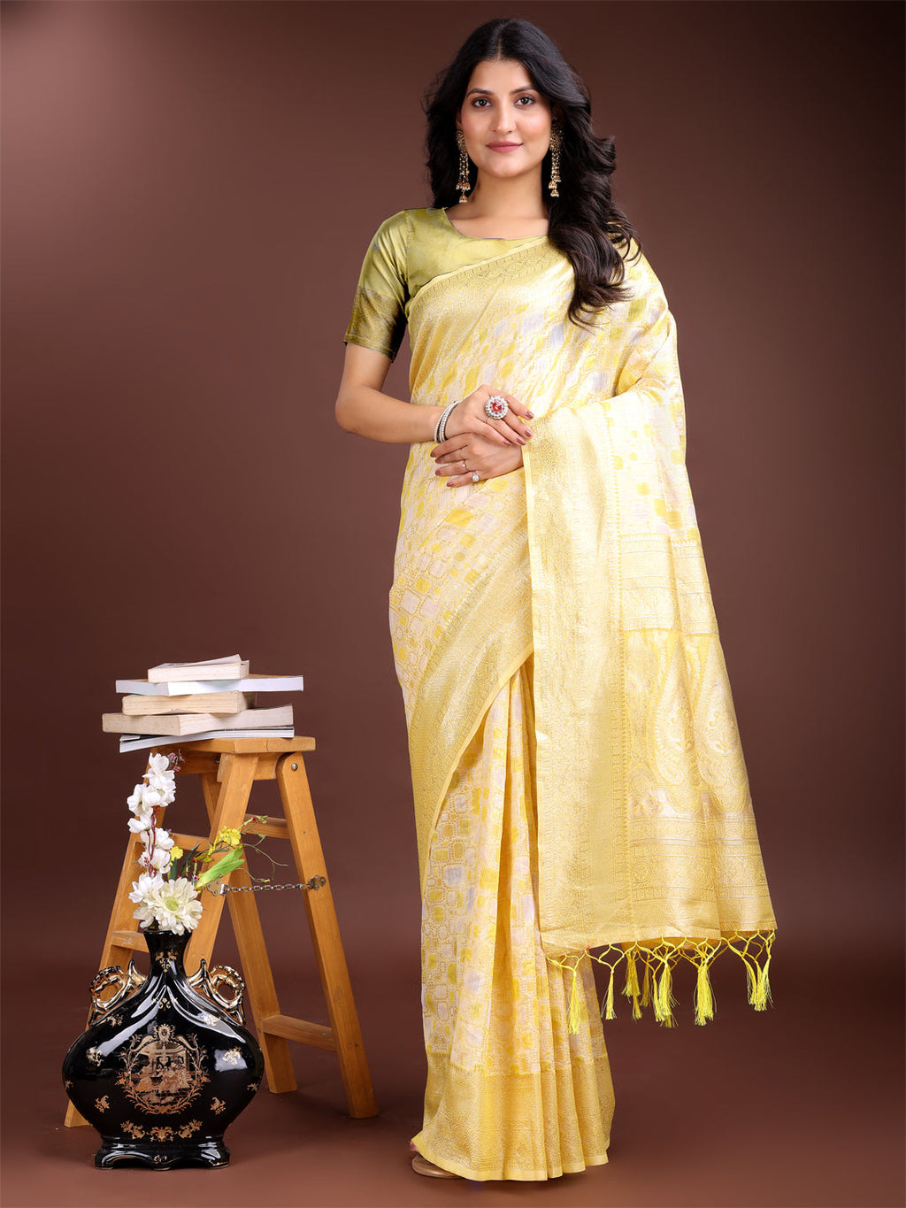 Shree Shyam Fashion Yellow Linen Cotton Saree - Elegant Simplicity for Everyday Grace | Grocsy