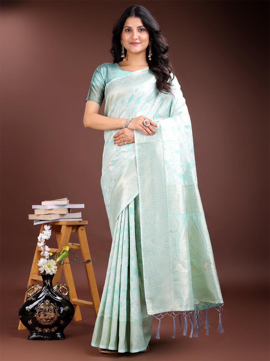 Shree Shyam Fashion Sea Green Linen Cotton Saree - Elegant Simplicity for Everyday Grace | Grocsy