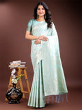 Shree Shyam Fashion Sea Green Linen Cotton Saree - Elegant Simplicity for Everyday Grace | Grocsy