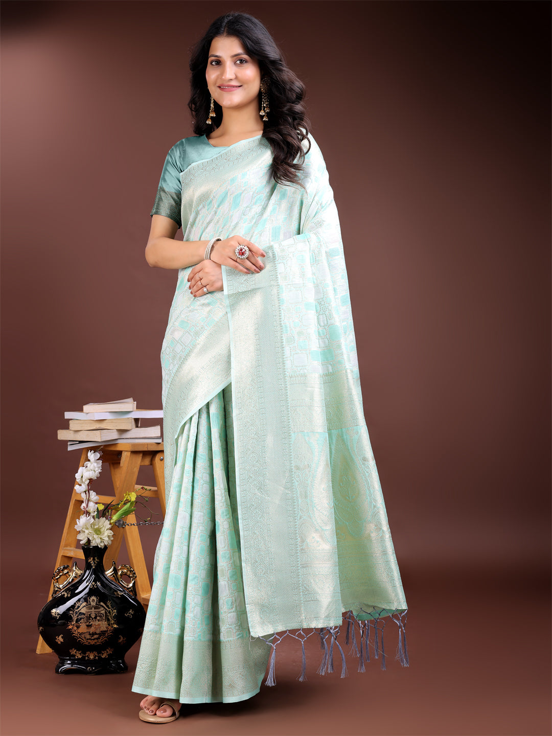 Shree Shyam Fashion Sea Green Linen Cotton Saree - Elegant Simplicity for Everyday Grace | Grocsy
