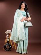 Shree Shyam Fashion Sea Green Linen Cotton Saree - Elegant Simplicity for Everyday Grace | Grocsy
