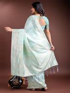 Shree Shyam Fashion Sea Green Linen Cotton Saree - Elegant Simplicity for Everyday Grace | Grocsy