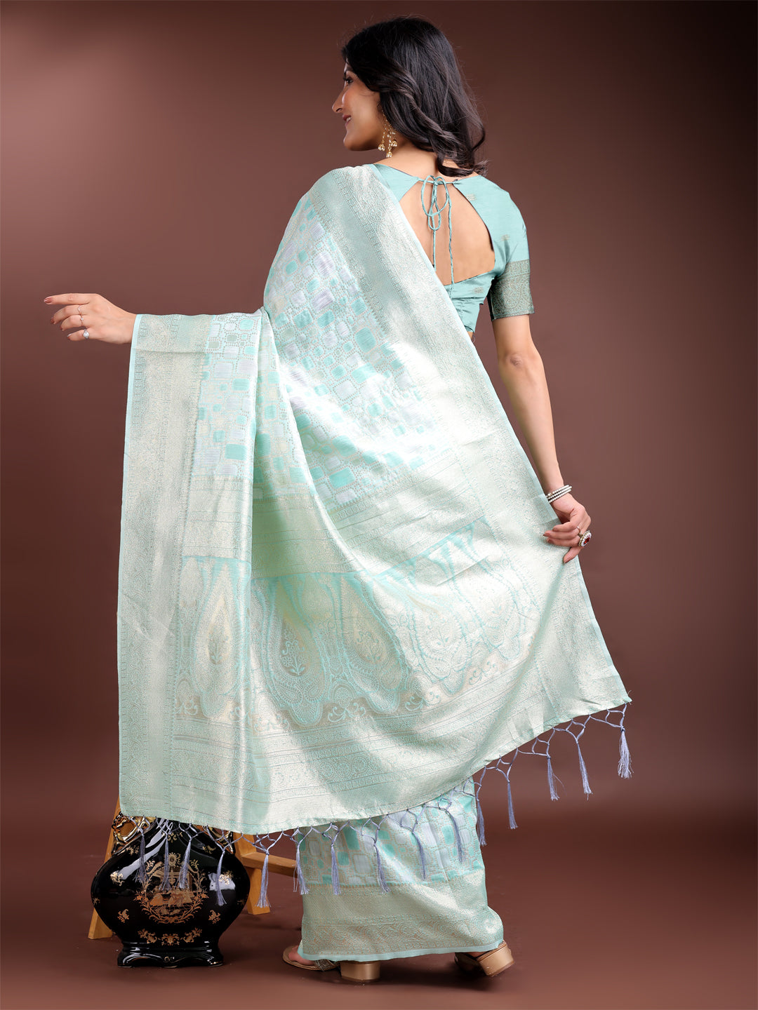 Shree Shyam Fashion Sea Green Linen Cotton Saree - Elegant Simplicity for Everyday Grace | Grocsy