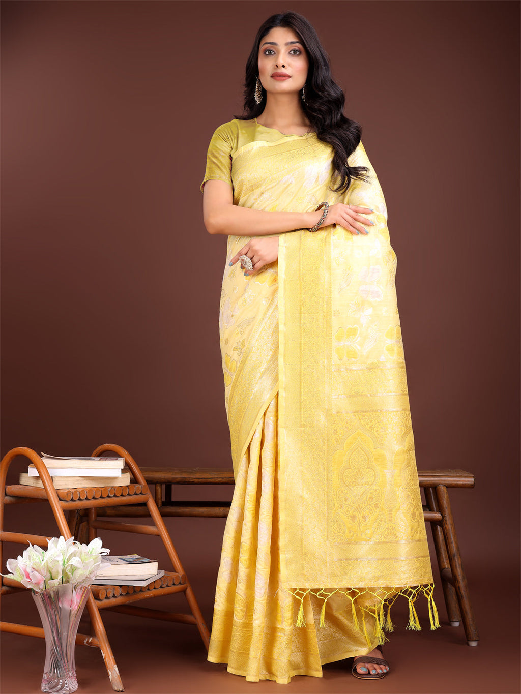Shree Shyam Fashion Elegant Yellow Cotton Saree with Golden Zari Work - Graceful Comfort for Everyday & Festive Wear | Grocsy