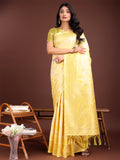 Shree Shyam Fashion Elegant Yellow Cotton Saree with Golden Zari Work - Graceful Comfort for Everyday & Festive Wear | Grocsy
