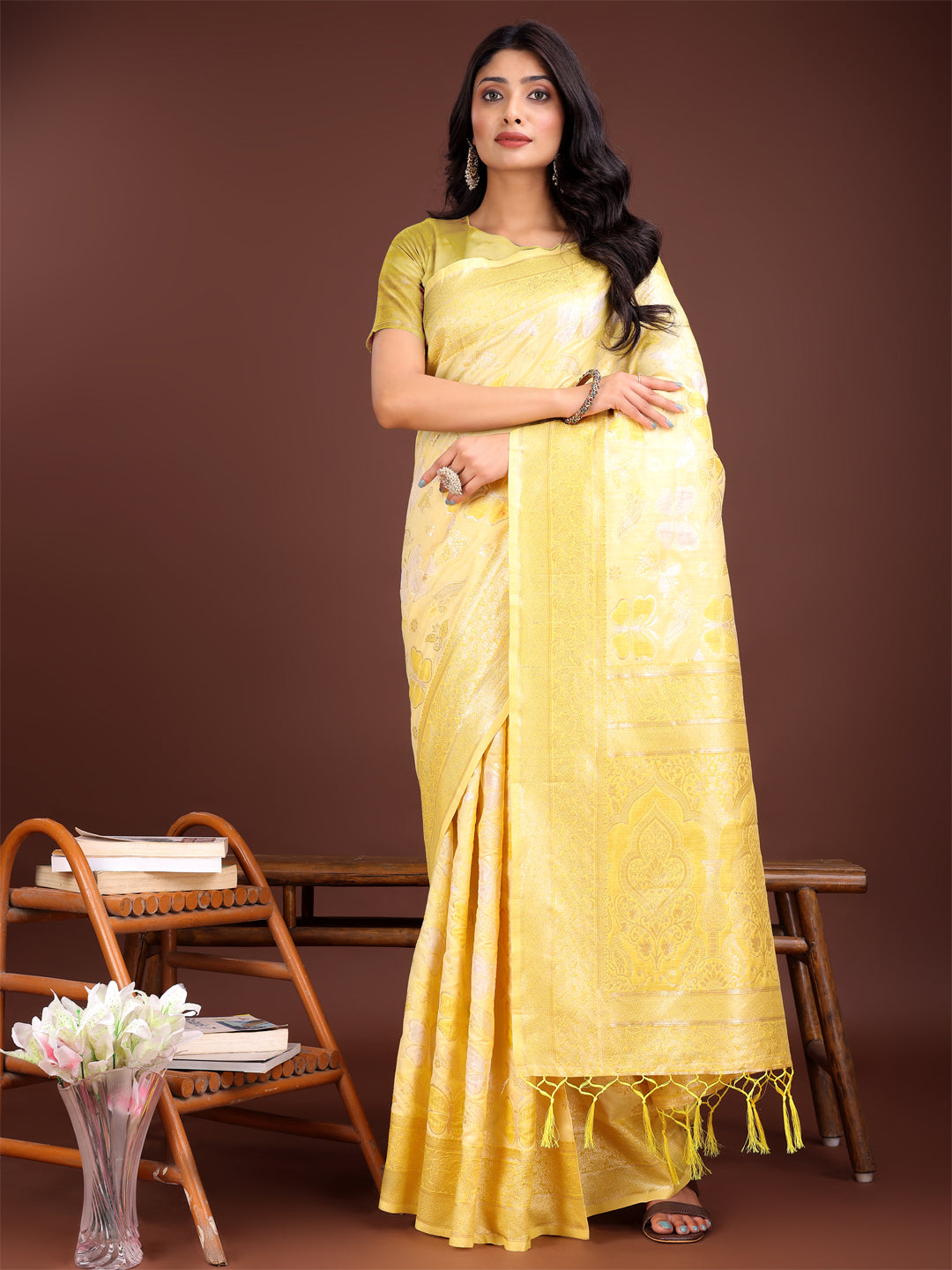 Shree Shyam Fashion Elegant Yellow Cotton Saree with Golden Zari Work - Graceful Comfort for Everyday & Festive Wear | Grocsy