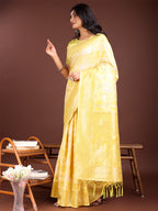 Shree Shyam Fashion Elegant Yellow Cotton Saree with Golden Zari Work - Graceful Comfort for Everyday & Festive Wear | Grocsy