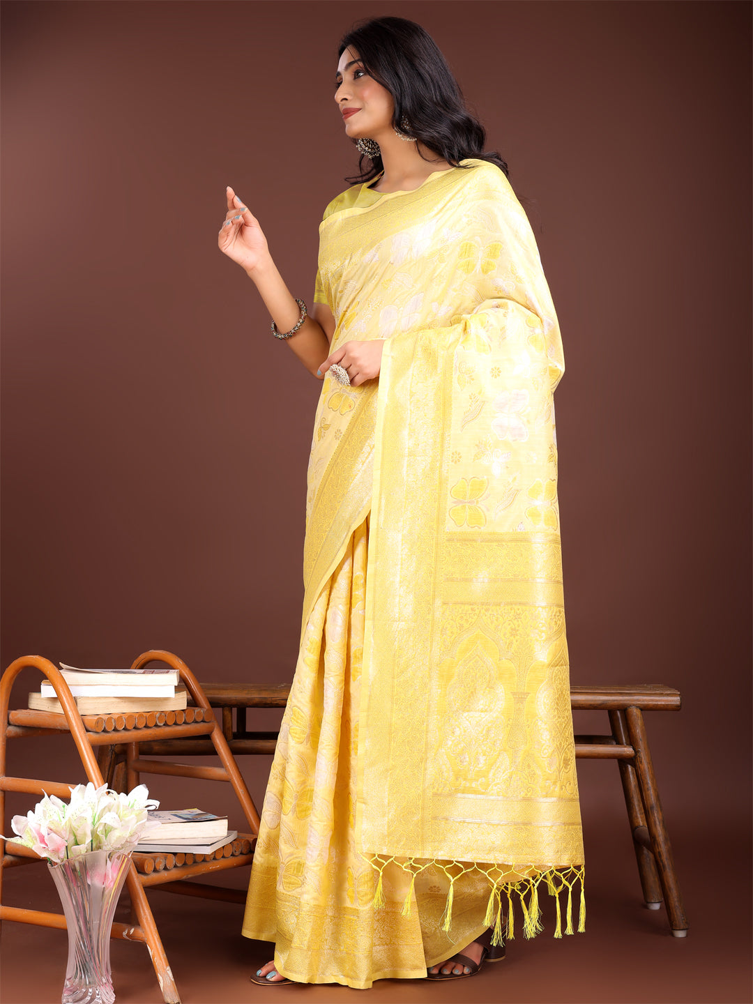 Shree Shyam Fashion Elegant Yellow Cotton Saree with Golden Zari Work - Graceful Comfort for Everyday & Festive Wear | Grocsy