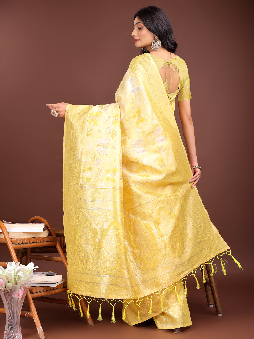 Shree Shyam Fashion Elegant Yellow Cotton Saree with Golden Zari Work - Graceful Comfort for Everyday & Festive Wear | Grocsy