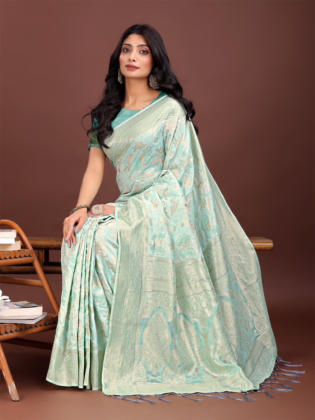 Shree Shyam Fashion Elegant Sea Green Cotton Saree with Golden Zari Work - Graceful Comfort for Everyday & Festive Wear | Grocsy