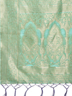 Shree Shyam Fashion Elegant Sea Green Cotton Saree with Golden Zari Work - Graceful Comfort for Everyday & Festive Wear | Grocsy