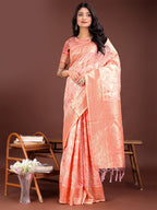 Shree Shyam Fashion Elegant Orange Cotton Saree with Golden Zari Work - Graceful Comfort for Everyday & Festive Wear | Grocsy