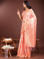 Shree Shyam Fashion Elegant Orange Cotton Saree with Golden Zari Work - Graceful Comfort for Everyday & Festive Wear | Grocsy