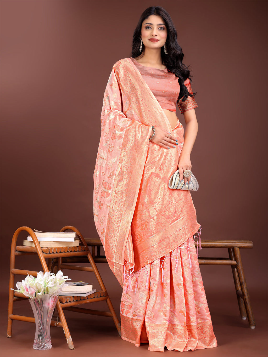 Shree Shyam Fashion Elegant Orange Cotton Saree with Golden Zari Work - Graceful Comfort for Everyday & Festive Wear | Grocsy