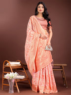Shree Shyam Fashion Elegant Orange Cotton Saree with Golden Zari Work - Graceful Comfort for Everyday & Festive Wear | Grocsy
