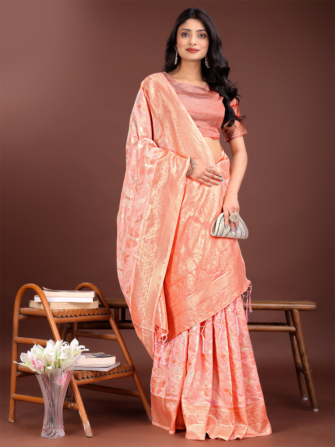 Shree Shyam Fashion Elegant Orange Cotton Saree with Golden Zari Work - Graceful Comfort for Everyday & Festive Wear | Grocsy