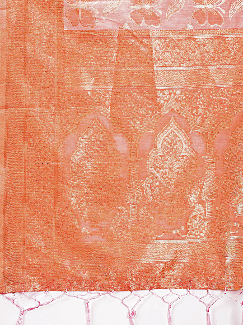 Shree Shyam Fashion Elegant Orange Cotton Saree with Golden Zari Work - Graceful Comfort for Everyday & Festive Wear | Grocsy