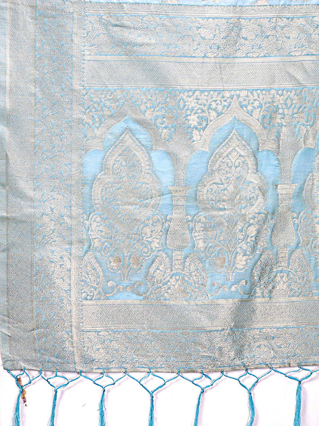 Shree Shyam Fashion Elegant Sky Blue Cotton Saree with Golden Zari Work - Graceful Comfort for Everyday & Festive Wear | Grocsy