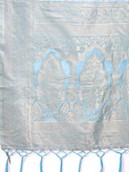 Shree Shyam Fashion Elegant Sky Blue Cotton Saree with Golden Zari Work - Graceful Comfort for Everyday & Festive Wear | Grocsy