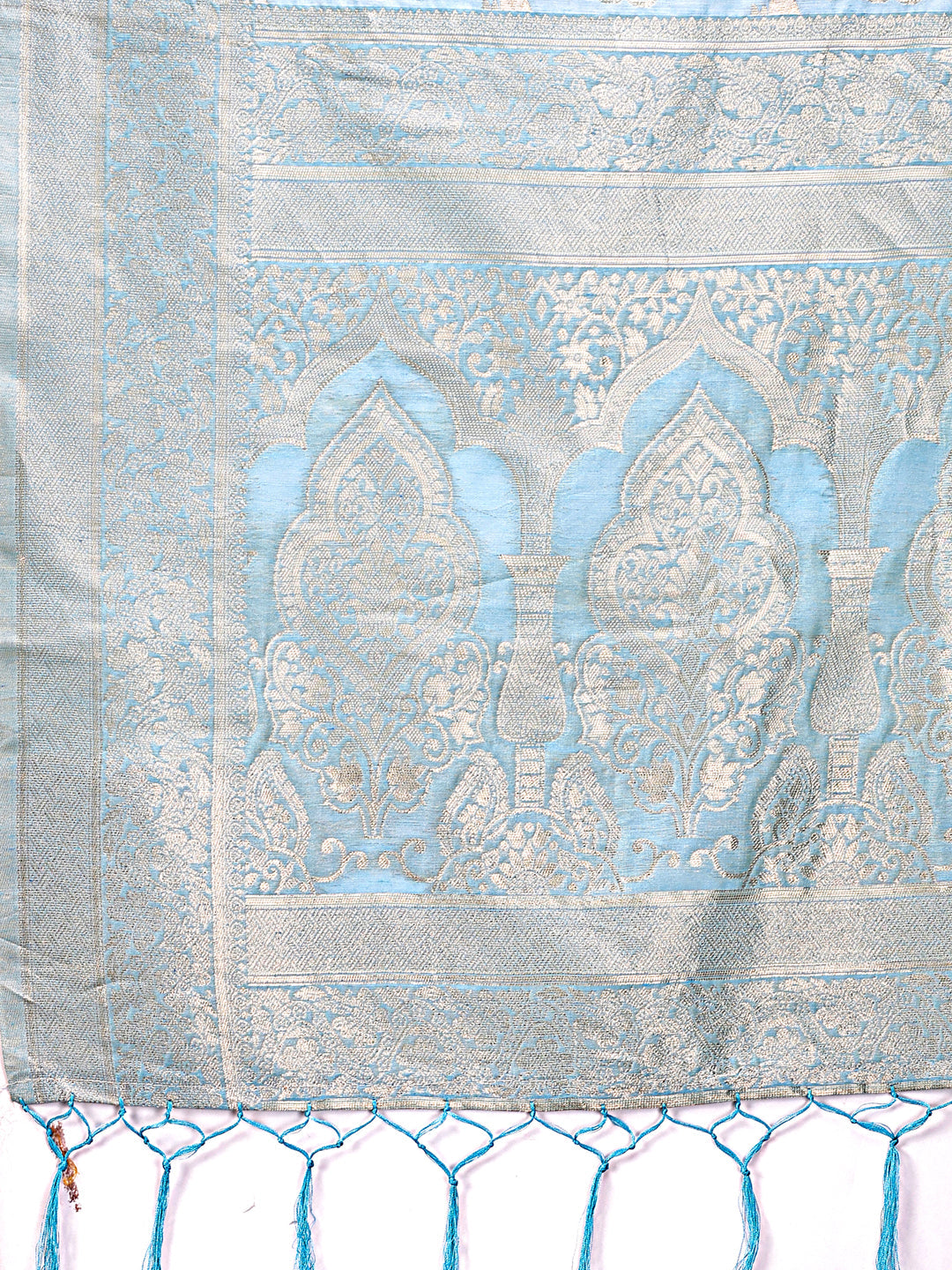 Shree Shyam Fashion Elegant Sky Blue Cotton Saree with Golden Zari Work - Graceful Comfort for Everyday & Festive Wear | Grocsy