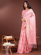 Shree Shyam Fashion Elegant Pink Cotton Saree with Golden Zari Work - Graceful Comfort for Everyday & Festive Wear | Grocsy