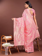 Shree Shyam Fashion Elegant Pink Cotton Saree with Golden Zari Work - Graceful Comfort for Everyday & Festive Wear | Grocsy