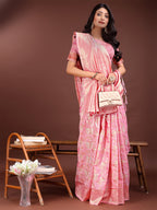 Shree Shyam Fashion Elegant Pink Cotton Saree with Golden Zari Work - Graceful Comfort for Everyday & Festive Wear | Grocsy