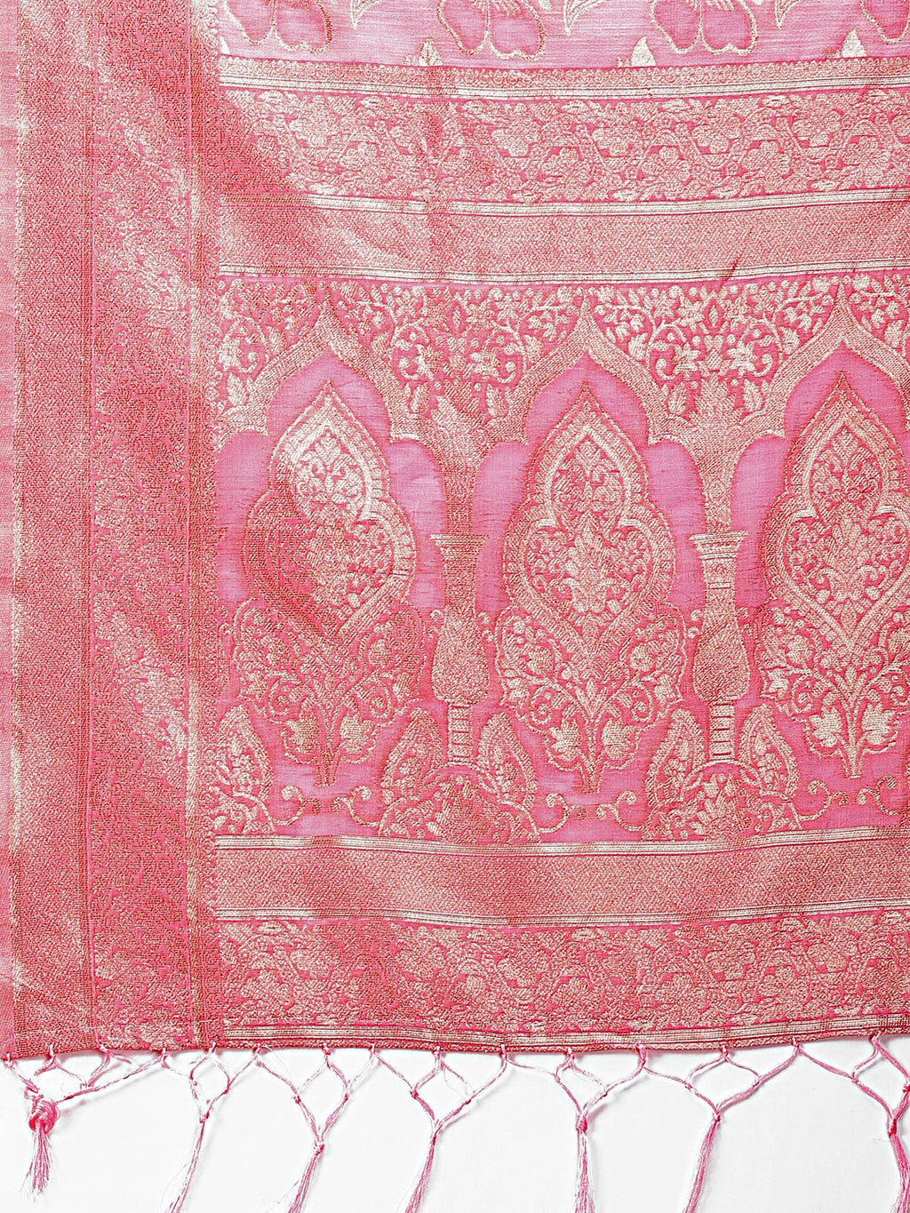 Shree Shyam Fashion Elegant Pink Cotton Saree with Golden Zari Work - Graceful Comfort for Everyday & Festive Wear | Grocsy