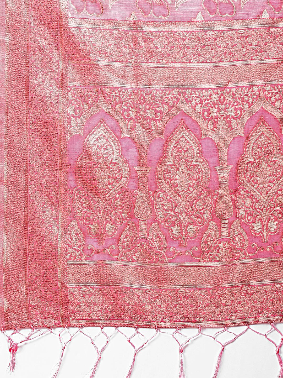 Shree Shyam Fashion Elegant Pink Cotton Saree with Golden Zari Work - Graceful Comfort for Everyday & Festive Wear | Grocsy