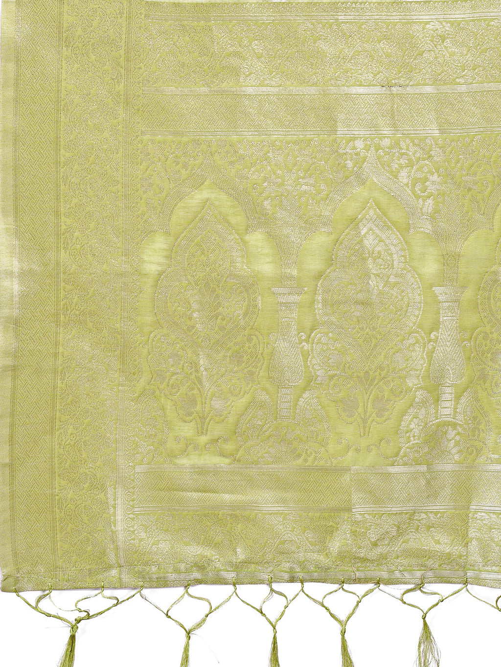 Shree Shyam Fashion Elegant Light Green Cotton Saree with Golden Zari Work - Graceful Comfort for Everyday & Festive Wear | Grocsy