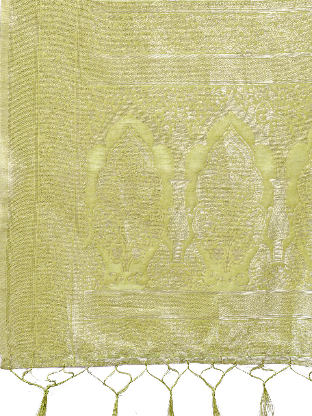 Shree Shyam Fashion Elegant Light Green Cotton Saree with Golden Zari Work - Graceful Comfort for Everyday & Festive Wear | Grocsy