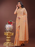 Shree Shyam Fashion Elegant Orange Linen Cotton Saree with Floral Weave & Soft Gold Pallu - Graceful Choice for Casual,Office & Festive Looks | Grocsy