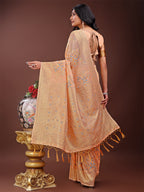 Shree Shyam Fashion Elegant Orange Linen Cotton Saree with Floral Weave & Soft Gold Pallu - Graceful Choice for Casual,Office & Festive Looks | Grocsy
