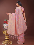 Shree Shyam Fashion Elegant Light Pink Linen Cotton Saree with Floral Weave & Soft Gold Pallu - Graceful Choice for Casual,Office & Festive Looks | Grocsy