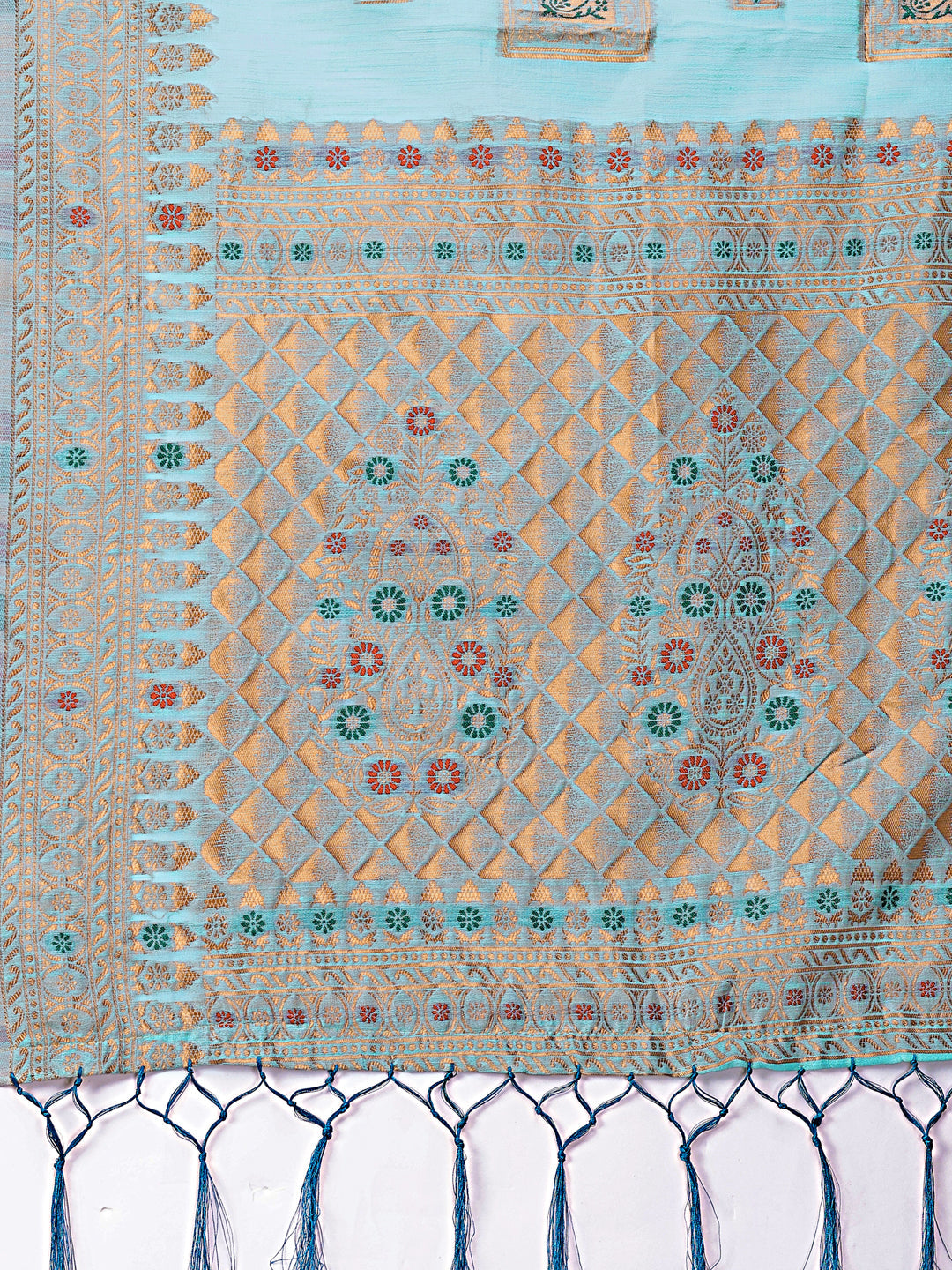 Shree Shyam Fashion Elegant Sea Green Linen Saree with Intricate Woven Patterns - Lightweight Grace for Everyday and Festive Moments | Grocsy