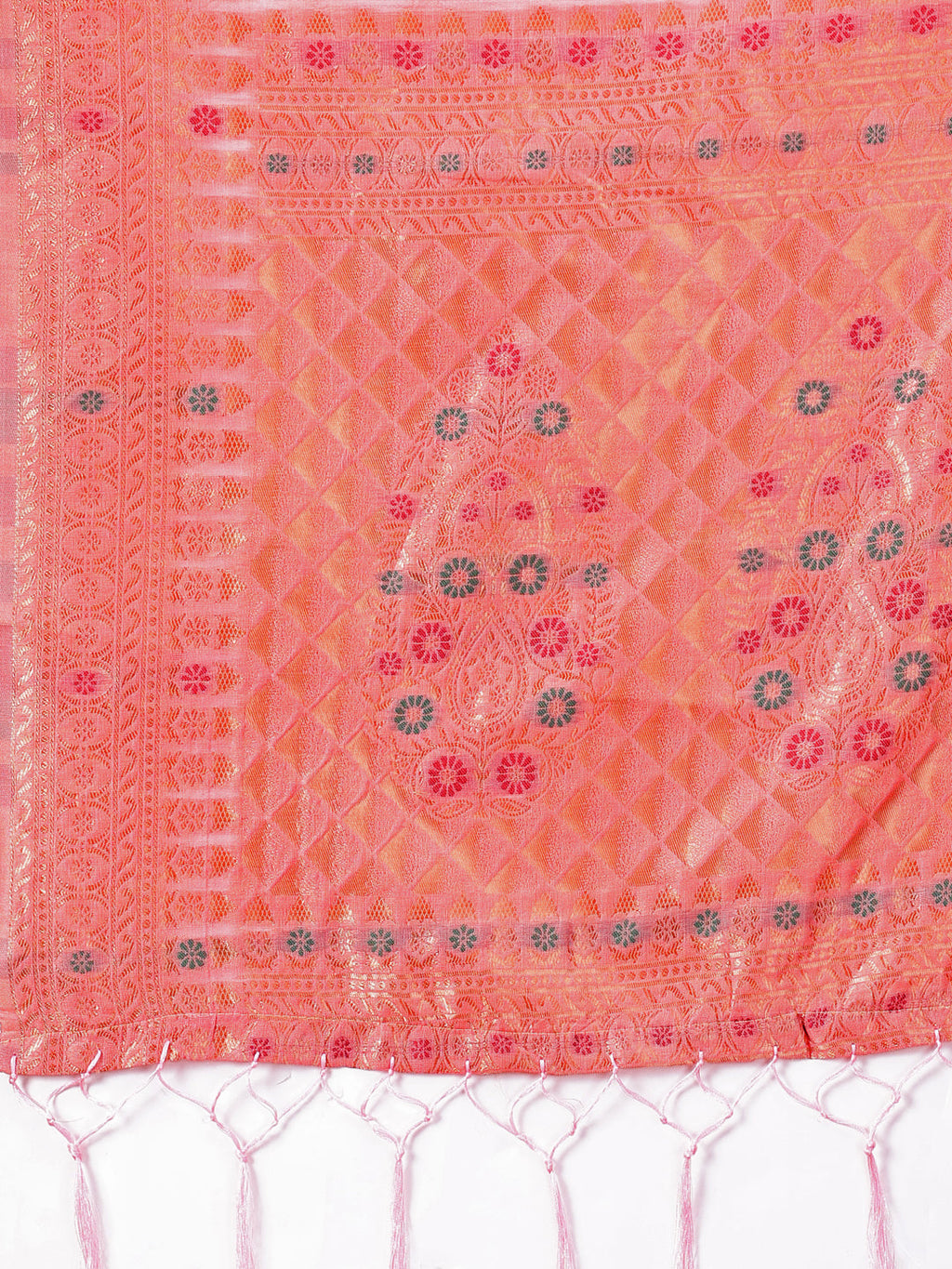 Shree Shyam Fashion Elegant Peach Linen Saree with Intricate Woven Patterns - Lightweight Grace for Everyday and Festive Moments | Grocsy