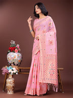 Shree Shyam Fashion Elegant Light Pink Linen Saree with Intricate Woven Patterns - Lightweight Grace for Everyday and Festive Moments | Grocsy
