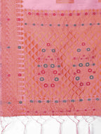 Shree Shyam Fashion Elegant Light Pink Linen Saree with Intricate Woven Patterns - Lightweight Grace for Everyday and Festive Moments | Grocsy