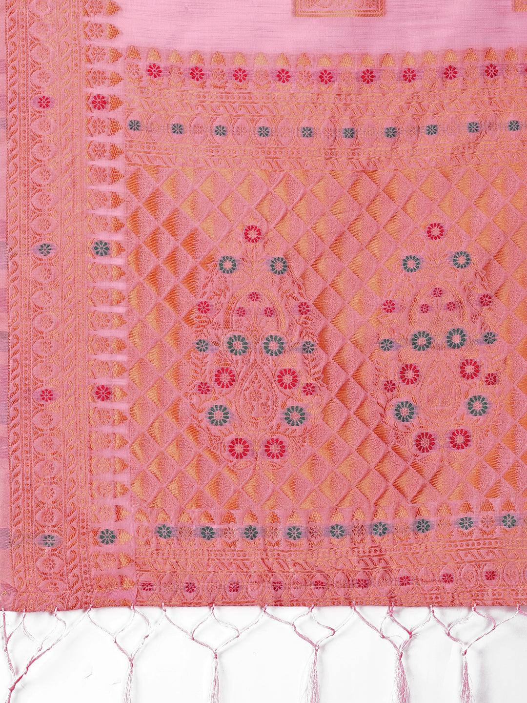 Shree Shyam Fashion Elegant Light Pink Linen Saree with Intricate Woven Patterns - Lightweight Grace for Everyday and Festive Moments | Grocsy