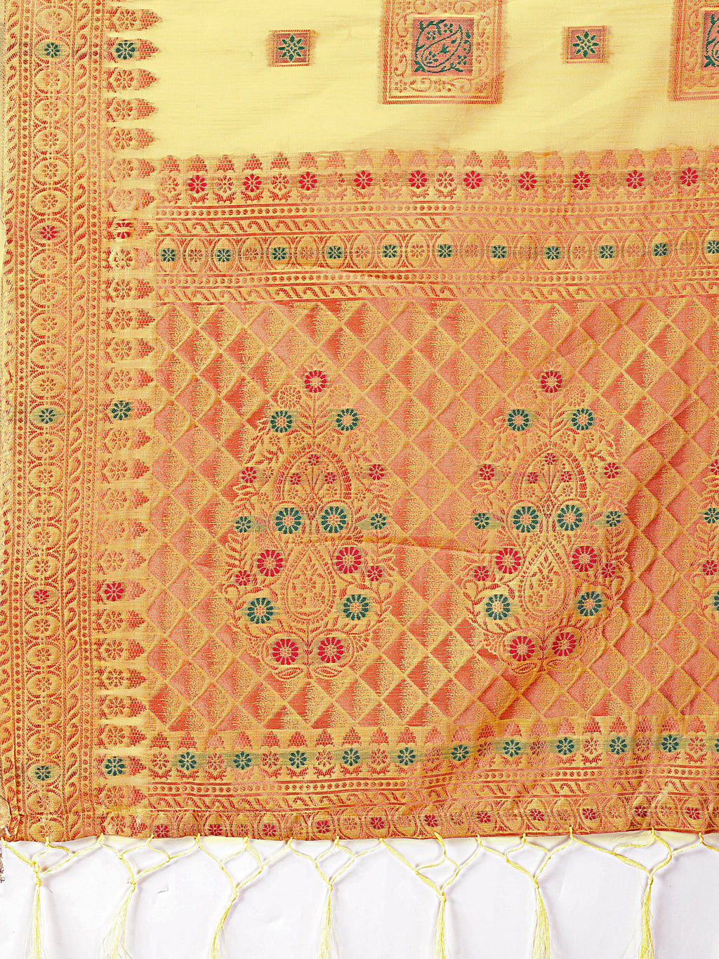 Shree Shyam Fashion Elegant Yellow Linen Saree with Intricate Woven Patterns - Lightweight Grace for Everyday and Festive Moments | Grocsy
