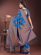Shree Shyam Fashion Majestic Royal Blue Banarasi Silk Saree with Golden Zari - Timeless Indian Ethnic Elegance for Weddings & Festive Occasions | Grocsy