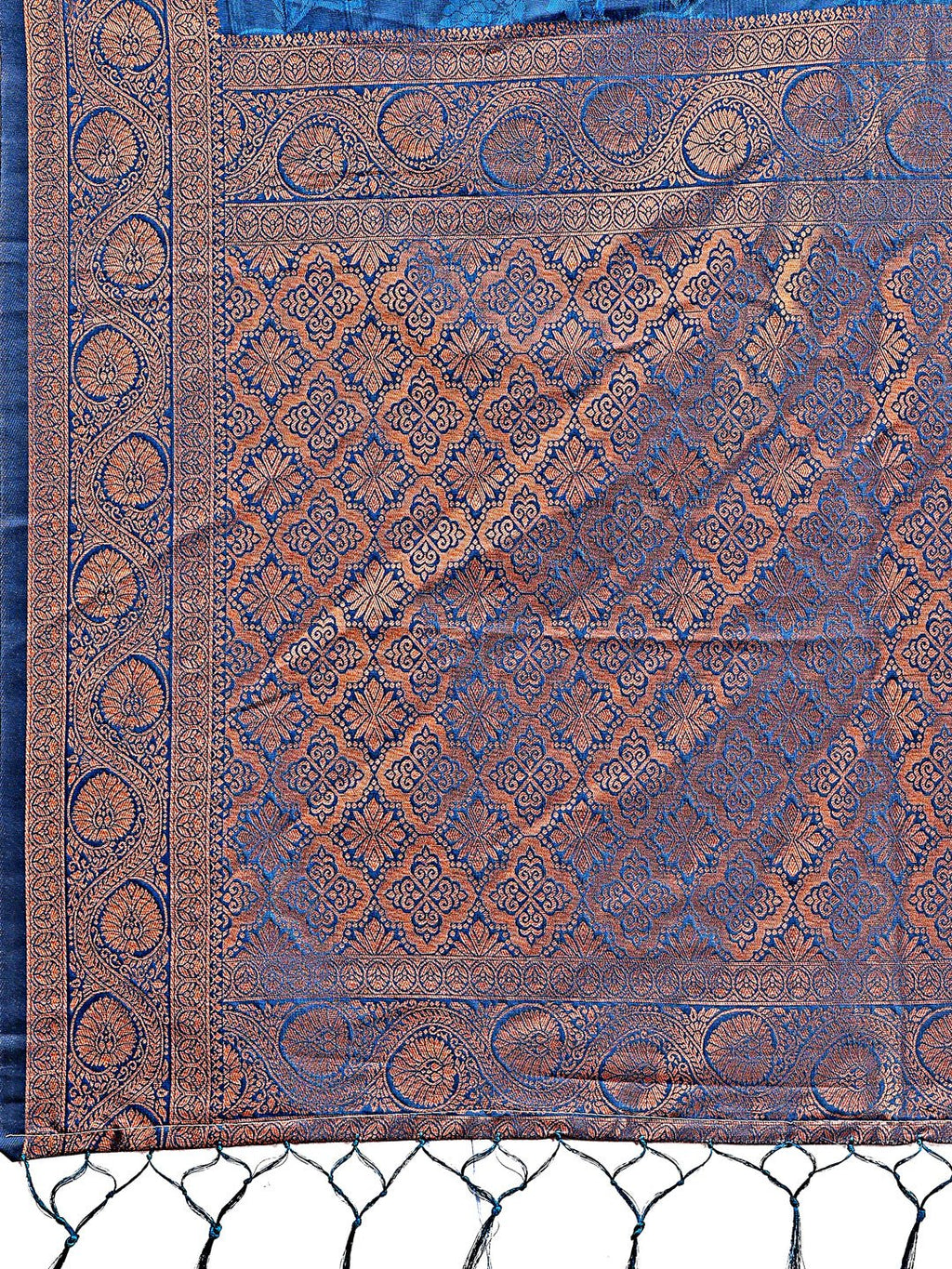 Shree Shyam Fashion Majestic Royal Blue Banarasi Silk Saree with Golden Zari - Timeless Indian Ethnic Elegance for Weddings & Festive Occasions | Grocsy