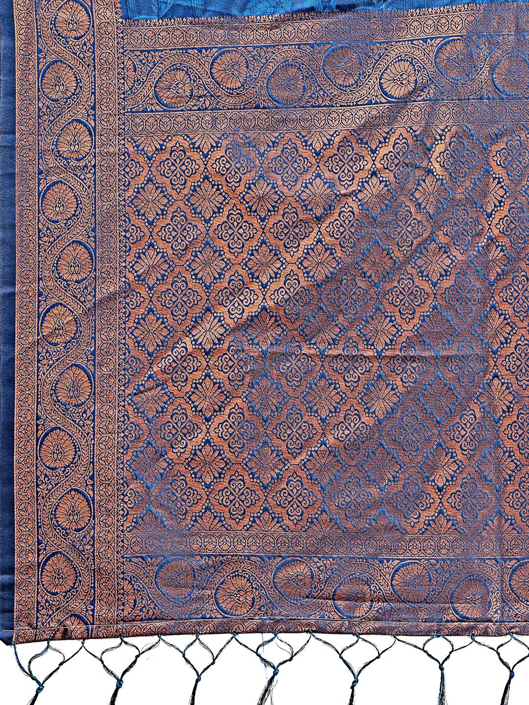 Shree Shyam Fashion Majestic Royal Blue Banarasi Silk Saree with Golden Zari - Timeless Indian Ethnic Elegance for Weddings & Festive Occasions | Grocsy