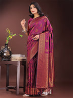 Shree Shyam Fashion Majestic Purple Banarasi Silk Saree with Golden Zari - Timeless Indian Ethnic Elegance for Weddings & Festive Occasions | Grocsy