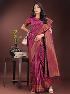 Shree Shyam Fashion Majestic Purple Banarasi Silk Saree with Golden Zari - Timeless Indian Ethnic Elegance for Weddings & Festive Occasions | Grocsy