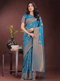 Shree Shyam Fashion Majestic Teal Banarasi Silk Saree with Golden Zari - Timeless Indian Ethnic Elegance for Weddings & Festive Occasions | Grocsy